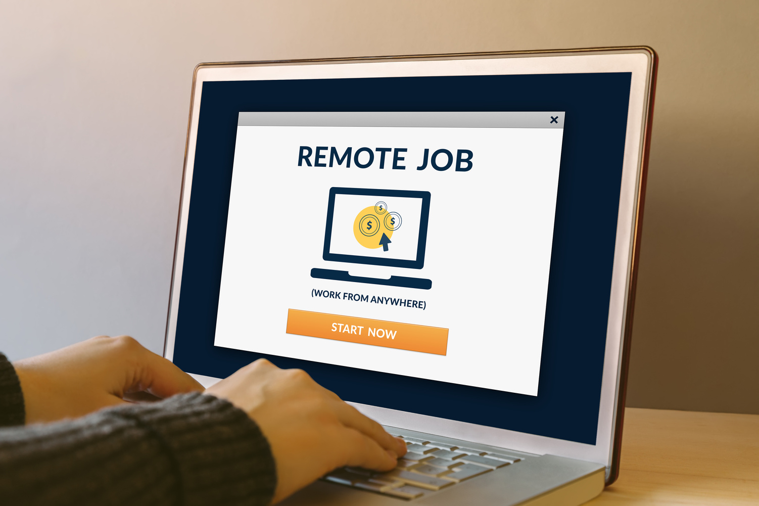 Remote job concept on laptop computer screen